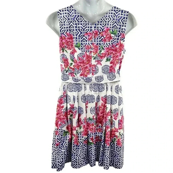 Tablots NWT 16p Mosaic Floral Sateen Fit & Flare Dress Cottagecore MSRP 169.00 - Picture 3 of 16